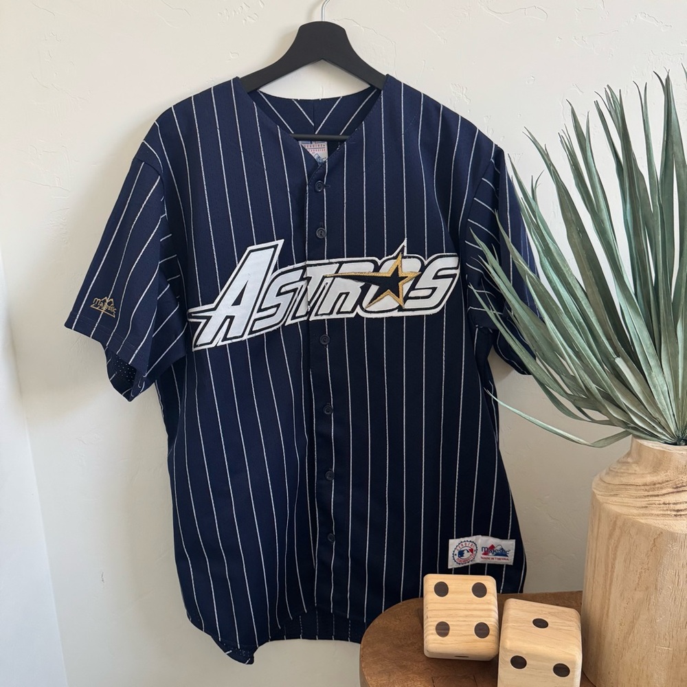 Astros Majestic Jersey 90s Gold Star Pinstripe Large *RARE* MLB Baseball Jerseys